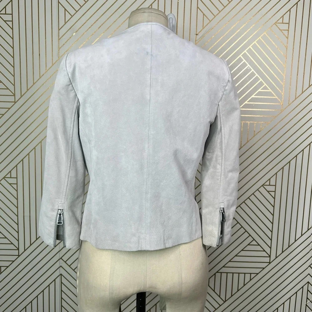 Soia + Kyo‎ Collarless Zip Front Suede Jacket Gray Size US Small - Picture 7 of 12